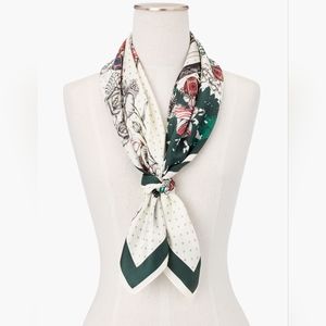 Talbots New England Christmas Silk Scarf Square Women's Holiday Home Winter